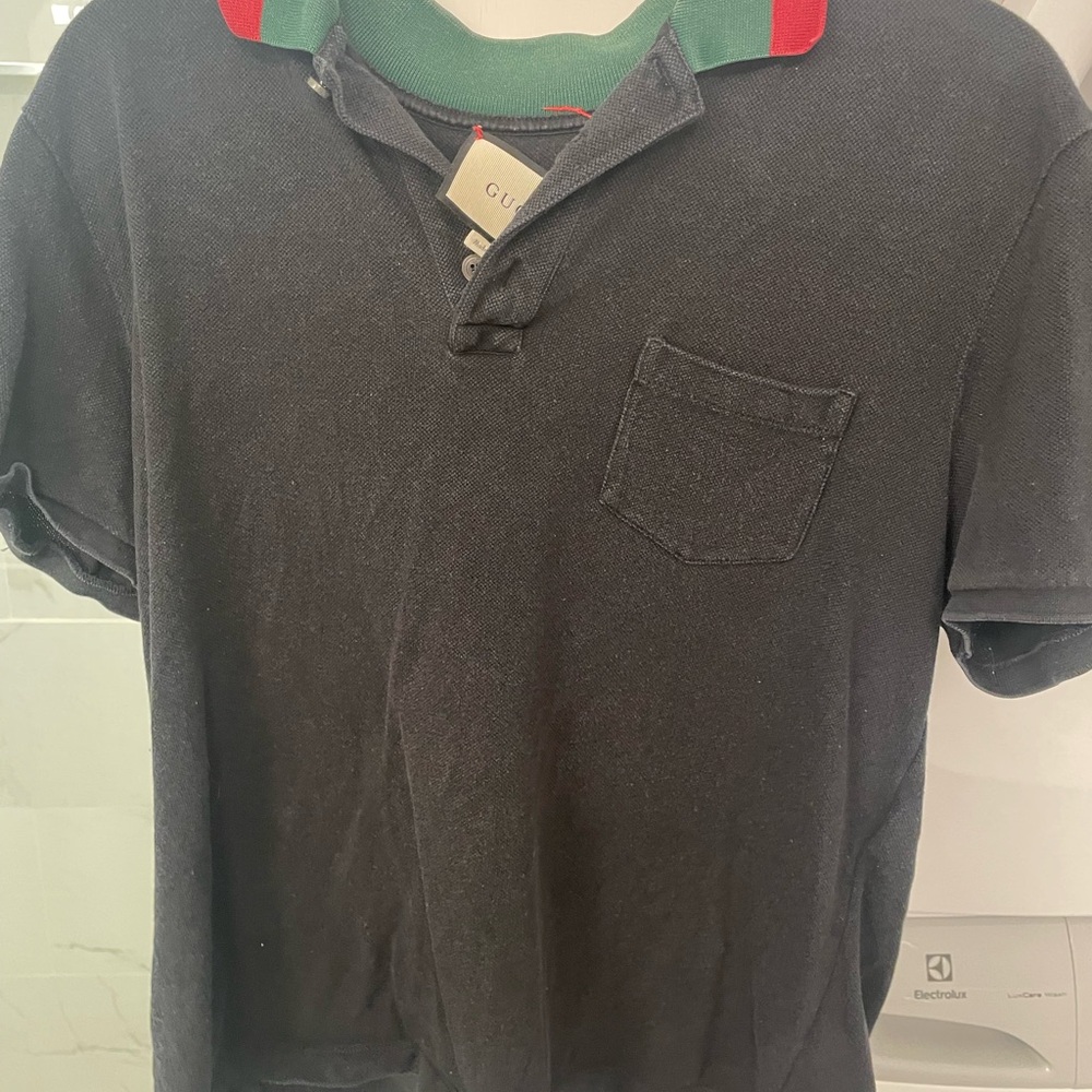 Gucci Black Polo Shirt with Red and Green Collar